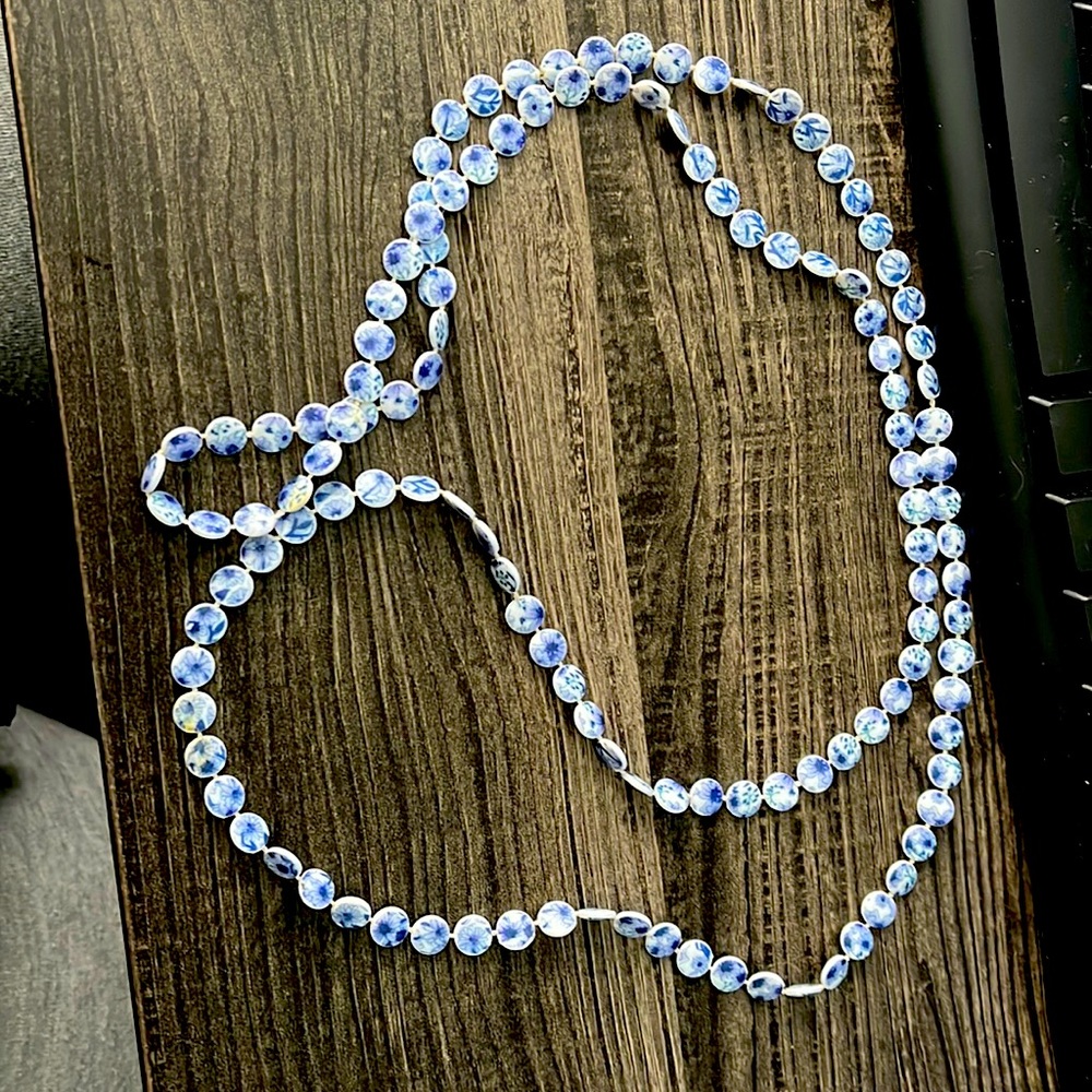 Chinese Blue & White Porcelain Necklace, 1950's